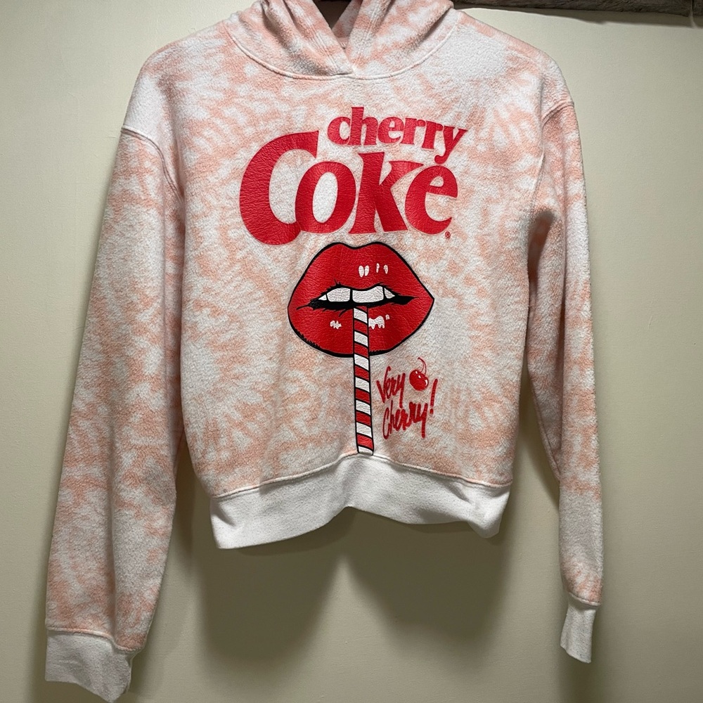 Coca Cola Cherry Coke Tie Dye Cropped Hoodie in White / Pink.